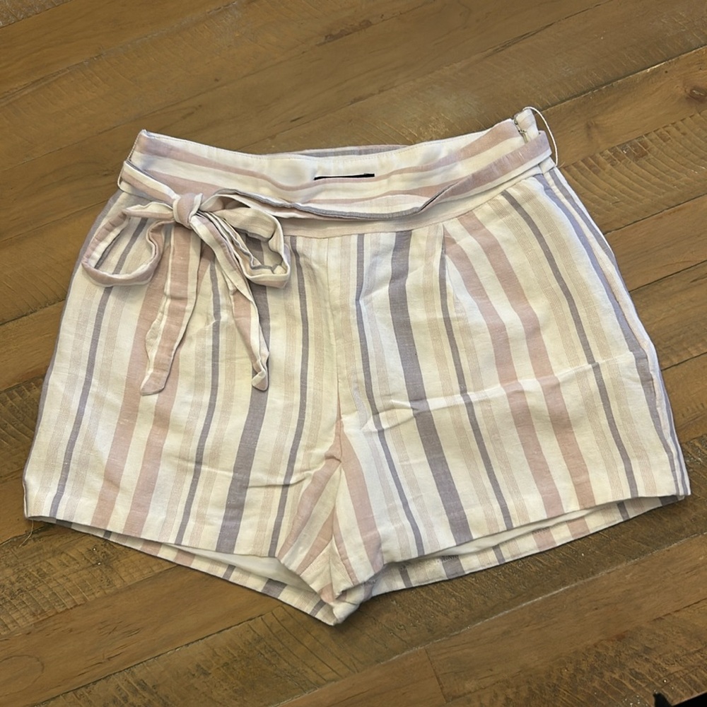 Express Linen Blend Striped High Rise Midi Shorts, Size 8